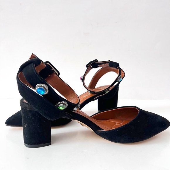 NEW! Kurt Geiger London Black Suede Jewel Embellished Ankle Strap Heel Shoes - Picture 10 of 16